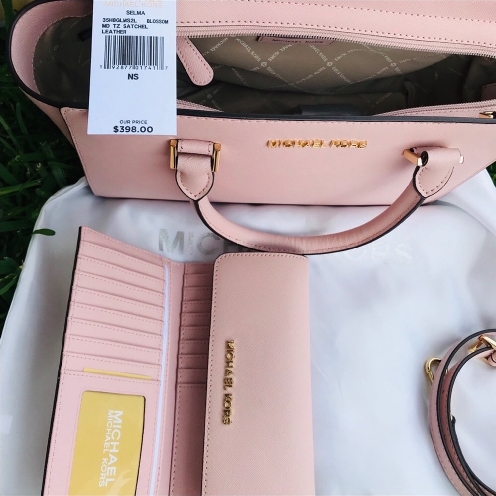 Michael Kors Selma Saffiano Leather Top Zip Satchel Bag (Blossom) and wallet - Picture 7 of 7